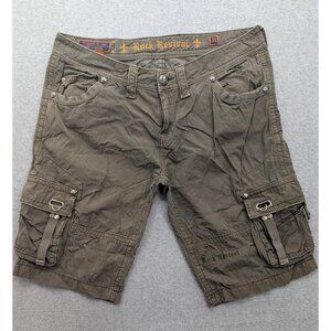 Rock Revival Cargo Shorts Mens 31 Olive Green Buckle Utility Pockets Embroidered